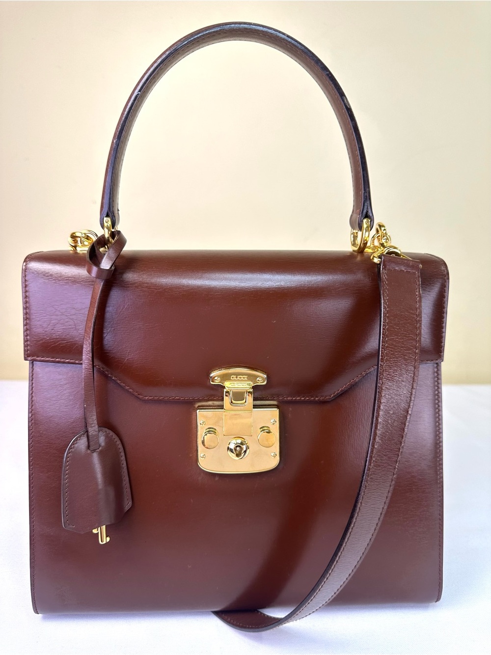 Gucci Rare Kelly Lady Lock Top Handle Vintage Calfskin w/Strap, Keys COA